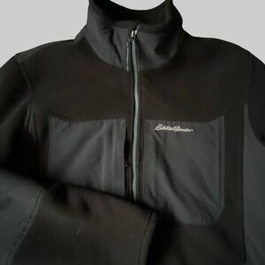 Eddie Bauer Mens Black Fleece Lined Mock Neck Zip Up Casual Outdoor Jacket- Sz-L